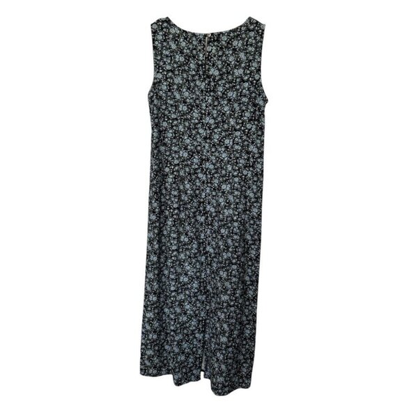 Vintage 1990s Studio Ease Linen Blend Dark Florals Blue Maxi Shift Dress Sz 8 - Picture 7 of 7